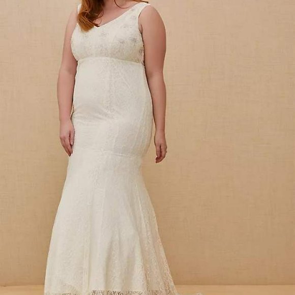 NWT IVORY LACE BEADED SLEEVELESS MERMAID WEDDING DRESS SIZE 22 - Picture 1 of 6